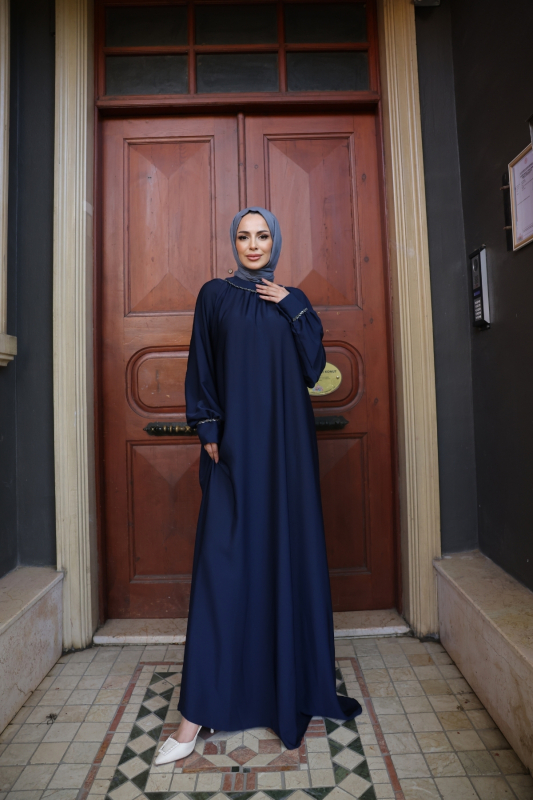 Vuslat Abaya Elbise Lacivert - 8011 - 10