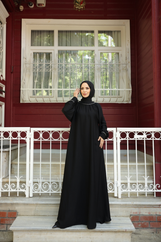 Vuslat Abaya Elbise Siyah - 8011 - 1