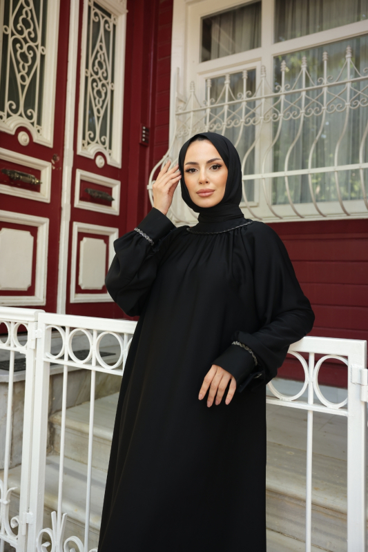 Vuslat Abaya Elbise Siyah - 8011 - 2