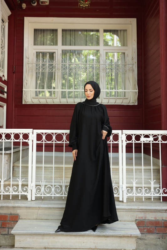 Vuslat Abaya Elbise Siyah - 8011 - 4