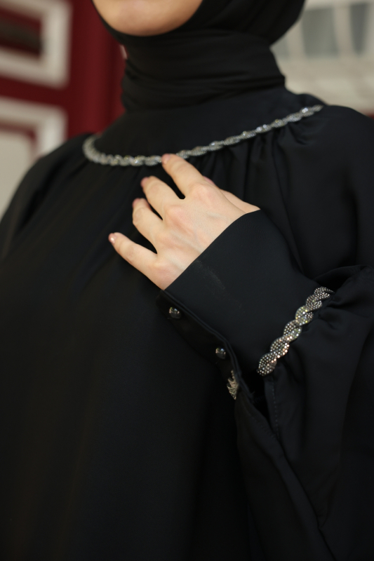 Vuslat Abaya Elbise Siyah - 8011 - 8