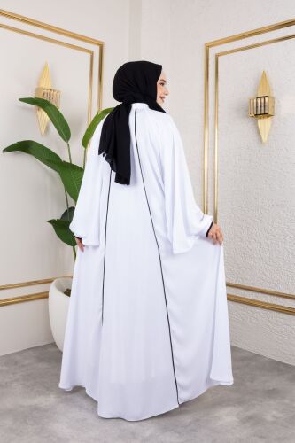 Yaren Balon Kol Biyeli Abaya Beyaz - 1004 - 3