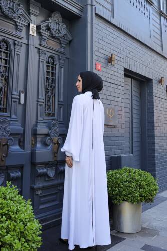 Yaren Balon Kol Biyeli Abaya Beyaz - 1004 - 10