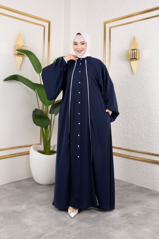 Yaren Balon Kol Biyeli Abaya Lacivert - 1004 - 1