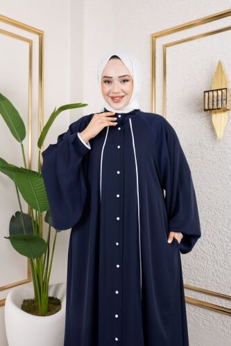 Yaren Balon Kol Biyeli Abaya Lacivert - 1004 - 3