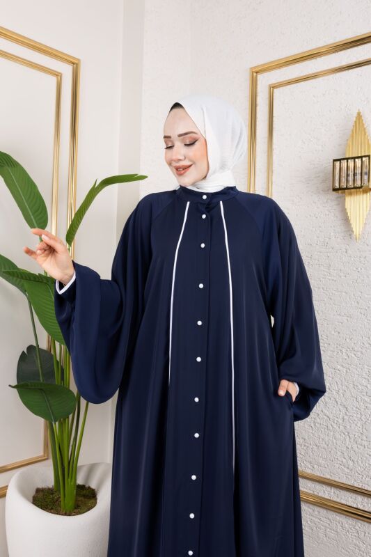 Yaren Balon Kol Biyeli Abaya Lacivert - 1004 - 4