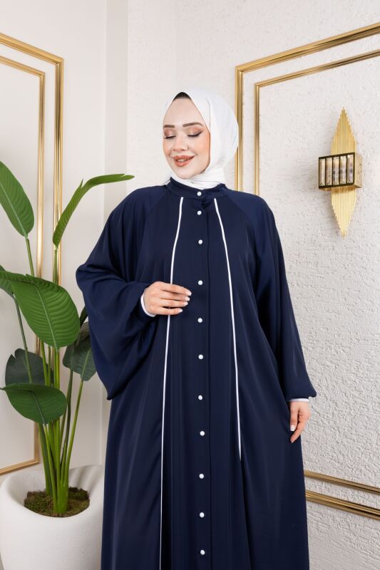 Yaren Balon Kol Biyeli Abaya Lacivert - 1004 - 5