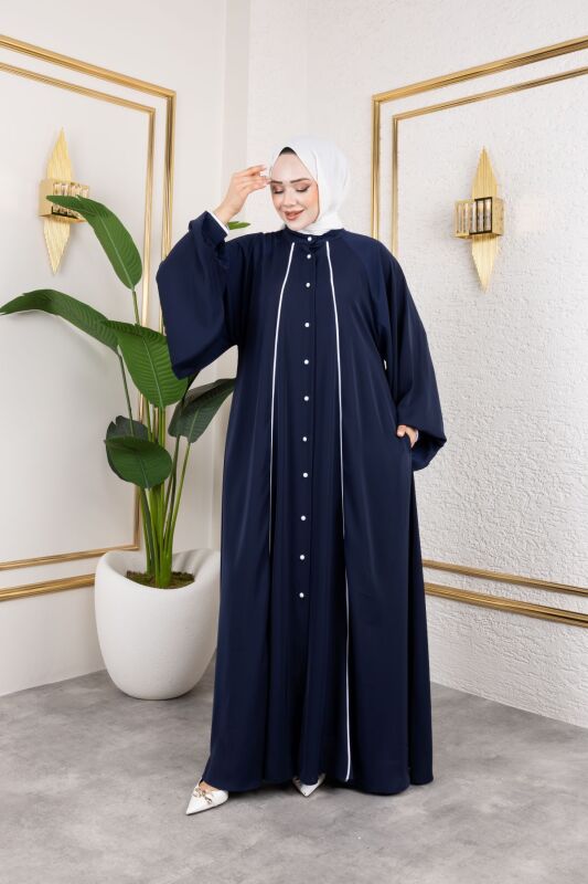 Yaren Balon Kol Biyeli Abaya Lacivert - 1004 - 6