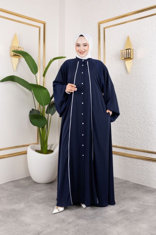 Yaren Balon Kol Biyeli Abaya Lacivert - 1004 - 7