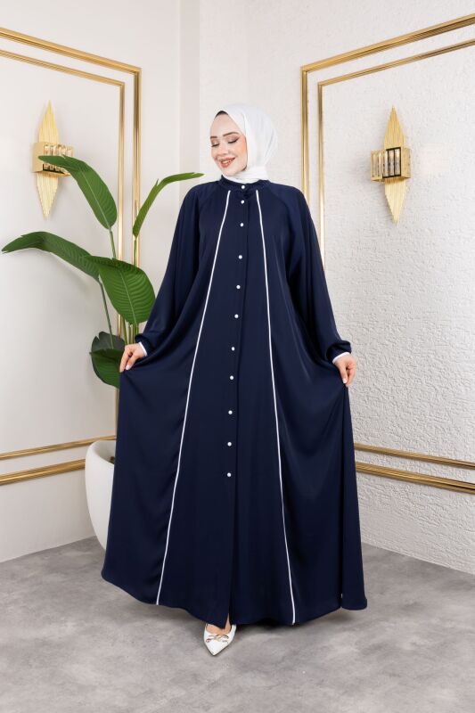 Yaren Balon Kol Biyeli Abaya Lacivert - 1004 - 8