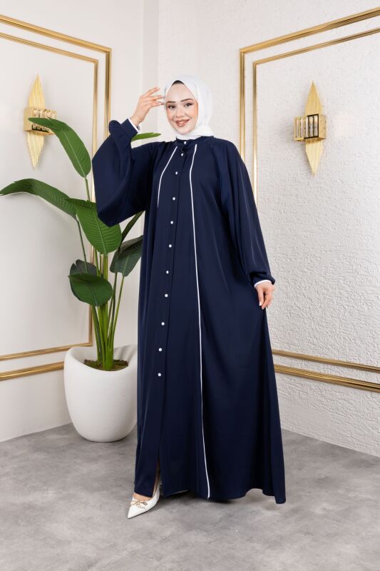 Yaren Balon Kol Biyeli Abaya Lacivert - 1004 - 9