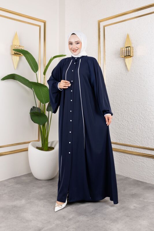Yaren Balon Kol Biyeli Abaya Lacivert - 1004 - 10
