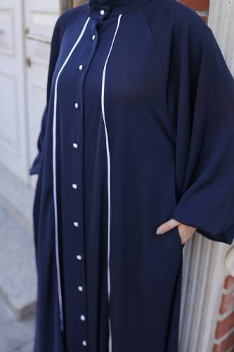 Yaren Balon Kol Biyeli Abaya Lacivert - 1004 - 2