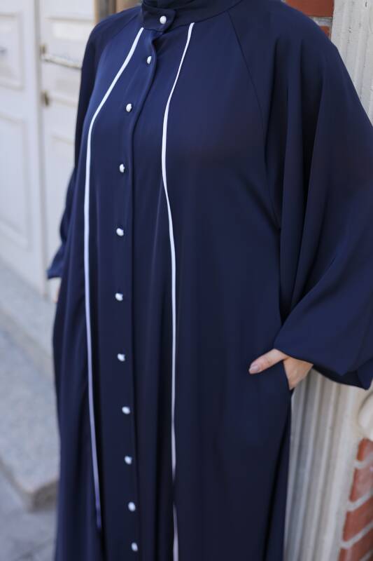 Yaren Balon Kol Biyeli Abaya Lacivert - 1004 - 2