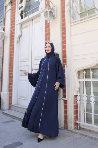Yaren Balon Kol Biyeli Abaya Lacivert - 1004 - 3