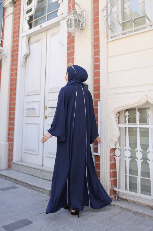 Yaren Balon Kol Biyeli Abaya Lacivert - 1004 - 9
