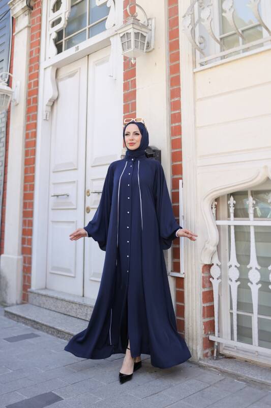 Yaren Balon Kol Biyeli Abaya Lacivert - 1004 - 1