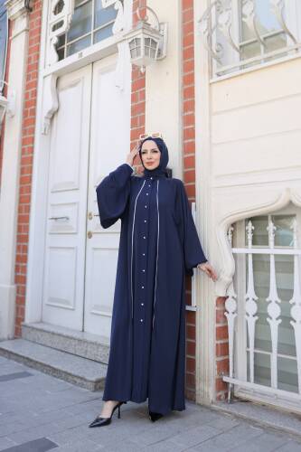 Yaren Balon Kol Biyeli Abaya Lacivert - 1004 - 8