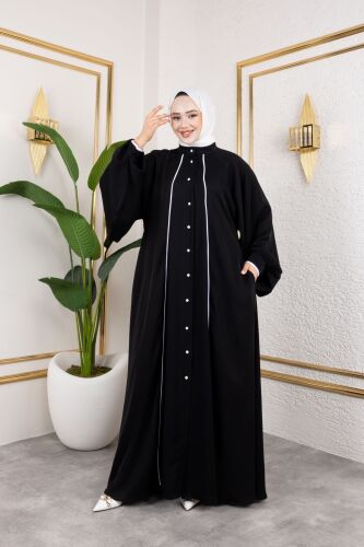 Yaren Balon Kol Biyeli Abaya Siyah - 1004 