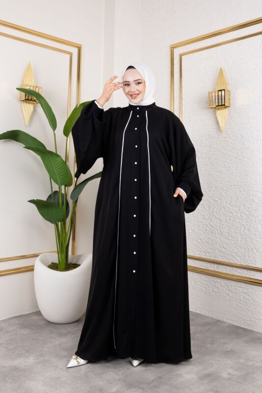 Yaren Balon Kol Biyeli Abaya Siyah - 1004 - 1