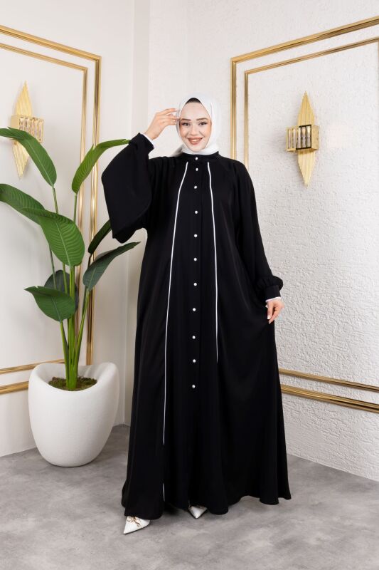 Yaren Balon Kol Biyeli Abaya Siyah - 1004 - 3