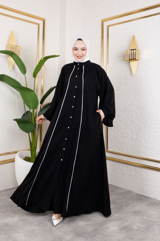 Yaren Balon Kol Biyeli Abaya Siyah - 1004 - 6