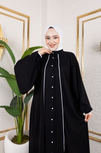 Yaren Balon Kol Biyeli Abaya Siyah - 1004 - 7