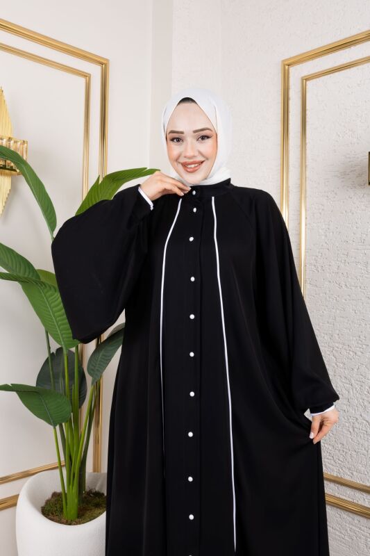 Yaren Balon Kol Biyeli Abaya Siyah - 1004 - 7
