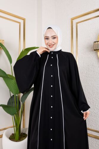 Yaren Balon Kol Biyeli Abaya Siyah - 1004 - 8