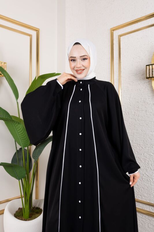 Yaren Balon Kol Biyeli Abaya Siyah - 1004 - 8