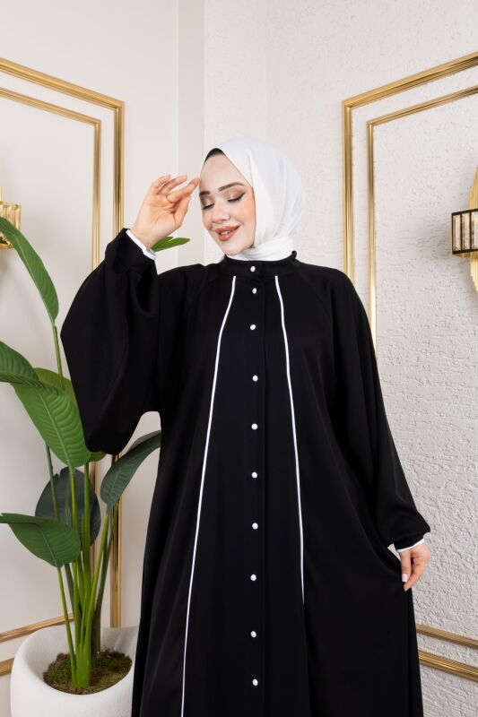 Yaren Balon Kol Biyeli Abaya Siyah - 1004 - 9