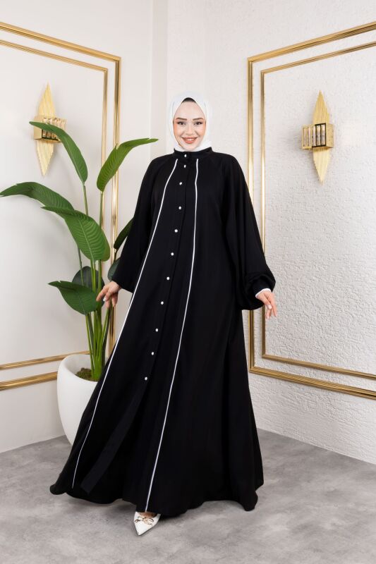 Yaren Balon Kol Biyeli Abaya Siyah - 1004 - 10