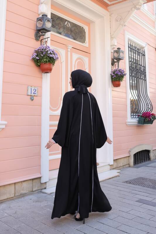 Yaren Balon Kol Biyeli Abaya Siyah - 1004 - 10