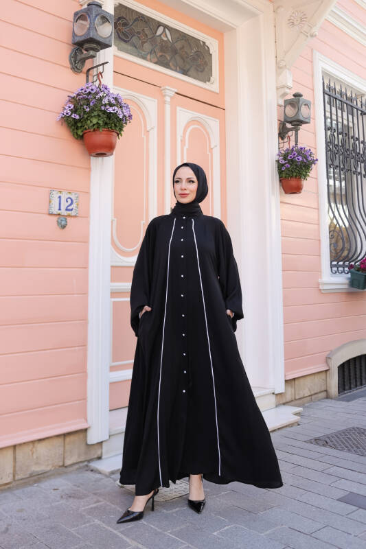 Yaren Balon Kol Biyeli Abaya Siyah - 1004 - 9